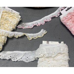 Vintage 26 + Yards Lace Trim Bundle Embroidered Edges White Pink Yellow Sewing C